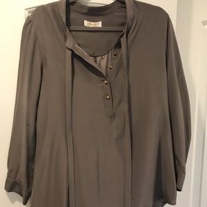 Grey Long Sleeved Silk Brit Ryan Blouse - Medium